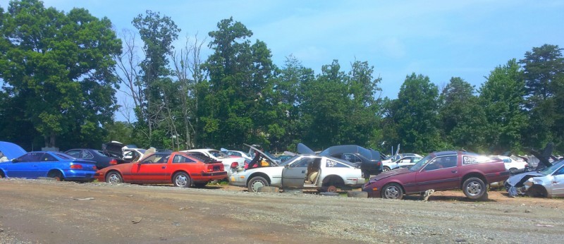 20120613_112147 line of Z cars in junkyard_7394188672_l