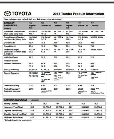 2014 Toyota Tundra Vehiucle Specifications Sheets 4