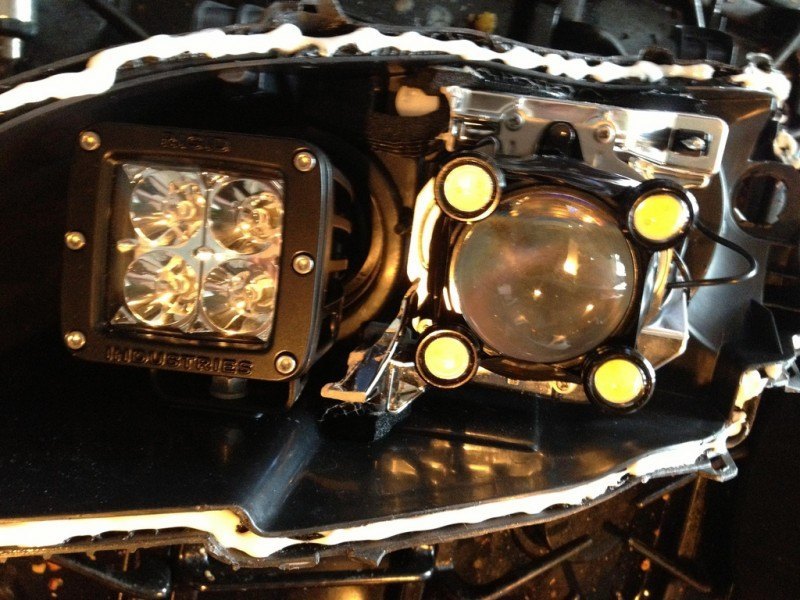 DIY LED Headlights v80 testing quad 3W white points_8185584441_l