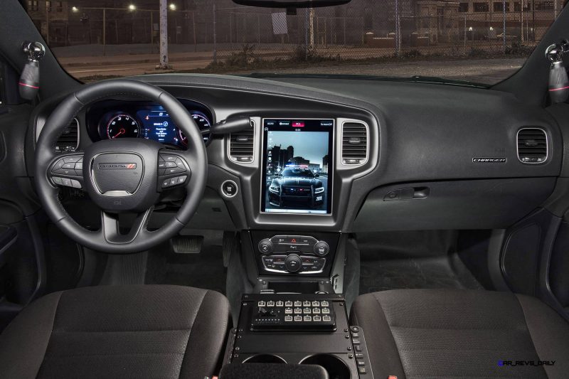 2016 Dodge Charger Pursuit’s all-new and segment’s largest Uconnect 12.1-inch touchscreen that enables a segment-exclusive integration of law enforcement computer systems with the easy-to-use and award-winning Uconnect touchscreen system.