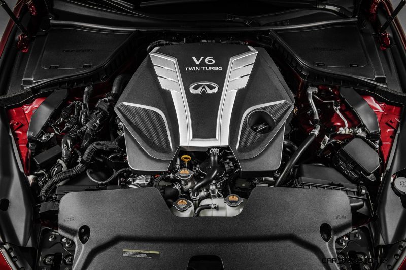 NASHVILLE (Dec. 15, 2015) – Infiniti’s new compact, lightweight 3.0-liter V6 twin-turbo engine is the most advanced V6 engine that the brand has ever offered, striking an ideal balance between drivability, efficiency, and performance. The 3.0-liter V6 twin-turbo is an all-new engine from the new and exclusive VR-series powertrain family, born out of the brand’s longstanding heritage of V6 powertrain production. The new engine has been engineered to empower the driver and offer increased power and torque and higher levels of efficiency than any comparable predecessors from the company.