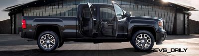 2014 GMC Sierra All Terrain  Double Cab Side Profile doors open in Iridium Metallic - on location