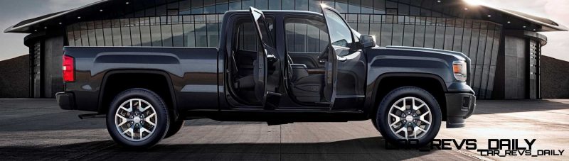 2014 GMC Sierra All Terrain  Double Cab Side Profile doors open in Iridium Metallic - on location