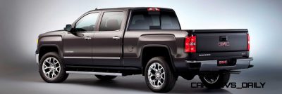 2014 GMC Sierra SLT Crew Cab Rear Three Quarter in Iridium Metallic - Studio