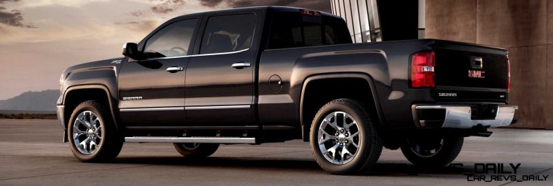 2014 GMC Sierra SLT Crew Cab in Iridium Metallic left rear three quarter shot- on location