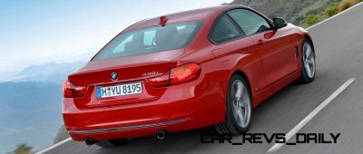 BMW 435i Coupé Sport Line, Melbourne Rot, 306 PS, 400 Nm, Interieur: Leder Dakota Schwarz, Alu Längsschliff fein, Akzentleiste korallrot matt