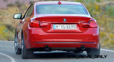 BMW 435i Coupé Sport Line, Melbourne Rot, 306 PS, 400 Nm, Interieur: Leder Dakota Schwarz, Alu Längsschliff fein, Akzentleiste korallrot matt