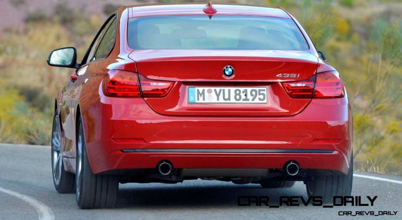 BMW 435i Coupé Sport Line, Melbourne Rot, 306 PS, 400 Nm, Interieur: Leder Dakota Schwarz, Alu Längsschliff fein, Akzentleiste korallrot matt