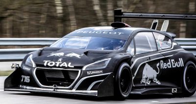 Sebastien Loeb performs during a run  in the first test track at the Peugeot test center in La Ferté-Vidame, France,  on April 18th, 2013