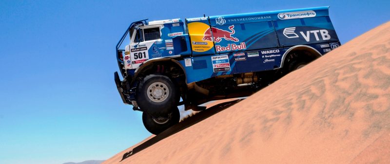 Eduard Nikolaev (driver) Sergey Savostin (co-driver) and Vladimir Rybakov (co-driver) race during the 13th stage of Dakar Rally from Copiapo to La Serena, Chile on January 18th, 2013