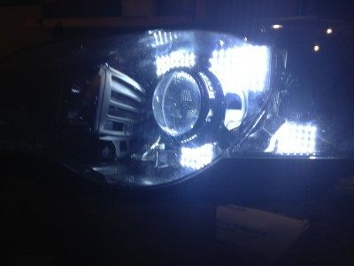 DIY LED Headlights v70 indoor pair testing_8170825361_l
