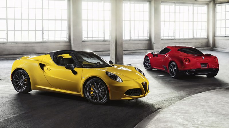 2015 Alfa Romeo 4C Spider (foreground) and 4C Coupe (background)