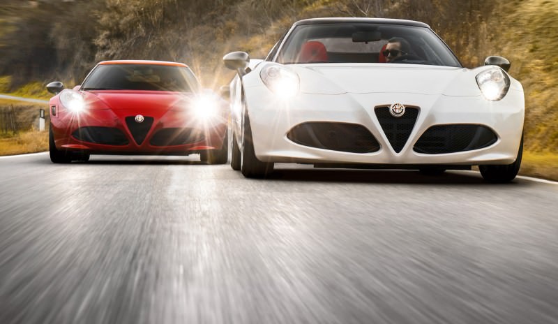 2015 Alfa Romeo 4C Coupe (left) and Alfa Romeo 4C Spider (right)