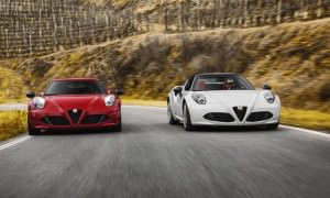 2015 Alfa Romeo 4C Coupe (left) and Alfa Romeo 4C Spider (right)