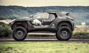 Carlos Sainz performs during the Peugeot 2008 DKR first test in