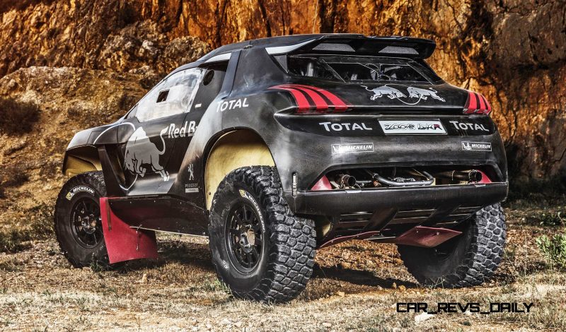 The Peugeot 2008 DKR during the test in Chateau de Lastours, Por