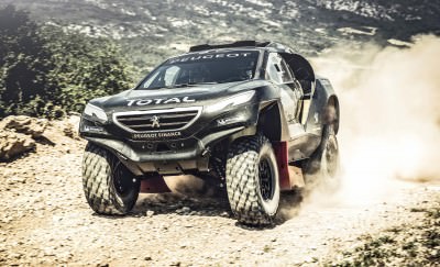 Stephane Peterhansel performs during the Peugeot 2008 DKR test i