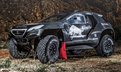 The Peugeot 2008 DKR during the test in Chateau de Lastours, Por