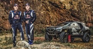 Lucas Cruz and Carlos Sainz pose for a portrait during the Peuge