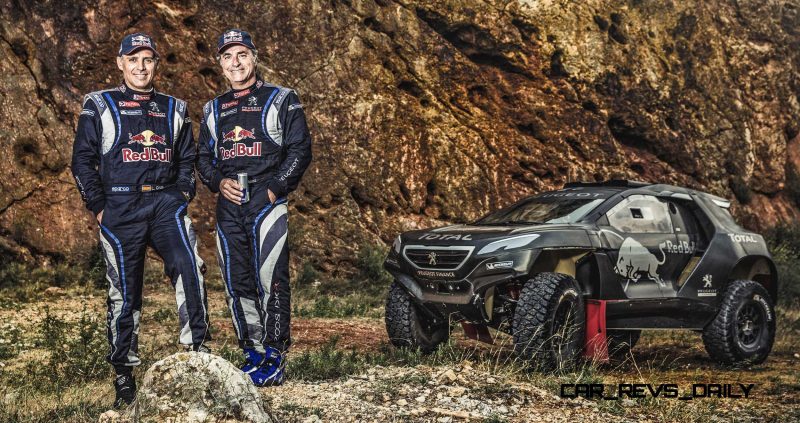 Lucas Cruz and Carlos Sainz pose for a portrait during the Peuge