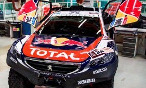 The Peugeot 2008 DKR in the Peugeot Sport Workshop,before the de