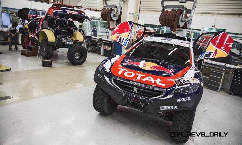 The Peugeot 2008 DKR in the Peugeot Sport Workshop,before the de