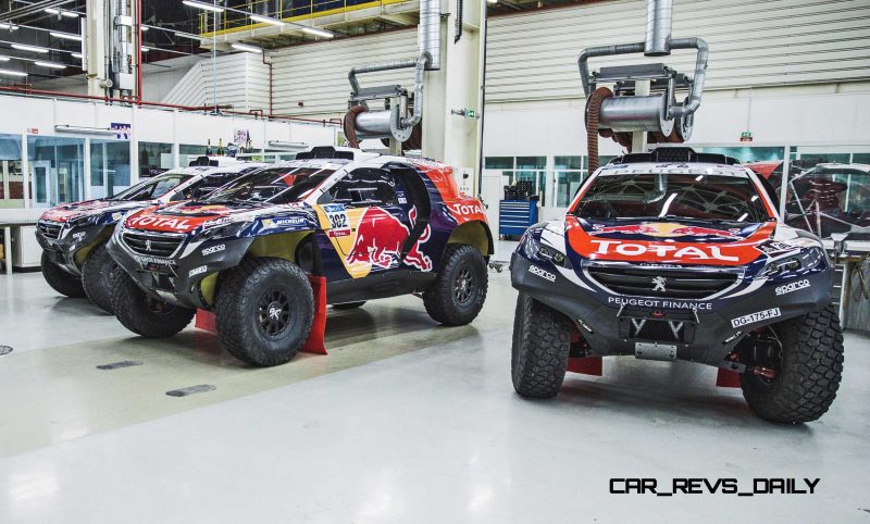 The Peugeot 2008 DKR in the Peugeot Sport Workshop,before the de