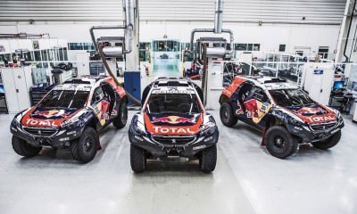 The Peugeot 2008 DKR in the Peugeot Sport Workshop,before the de