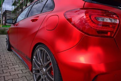 Mercedes-Benz A45 AMG in Satin Red Chrome Wrap by FOLIEN EXPERTE 9