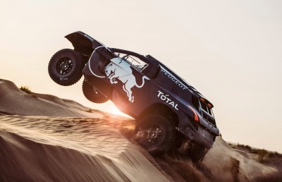 Carlos Sainz performs during the Peugeot test in Erfoud, Morocco